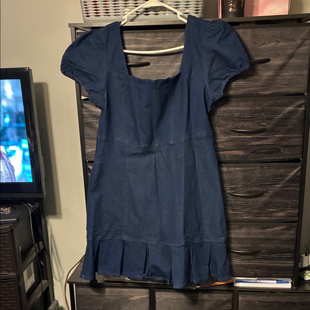 Ashley Blue Navy Dress (Denim-off shoulder sleeves)